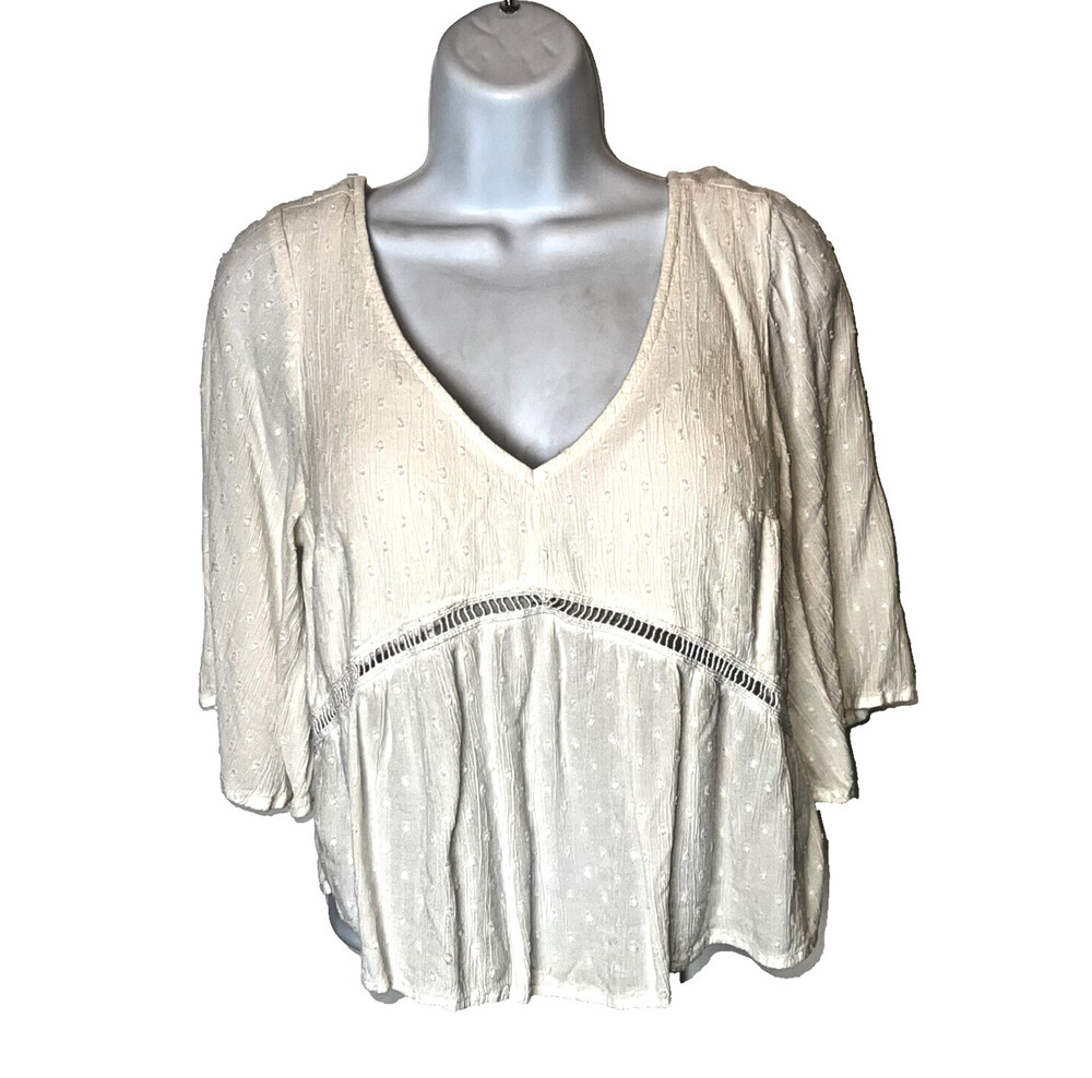 Hollister Women's Junior's S Peasant Top Blouse White Gauze Viscose Bell Sleeve